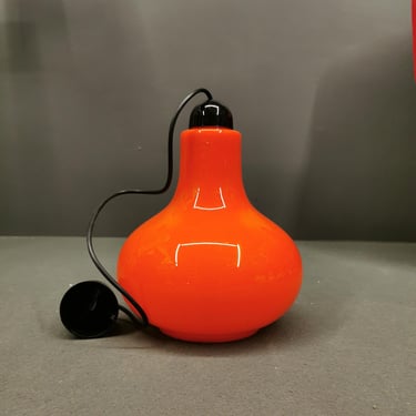 Space Age Opaline Glass Pendant Lamp, Red Glass Pendant Lamp, MCM Ceiling Lamp, Yugoslavia 1970's, Red Cased Glass, Mid Century 