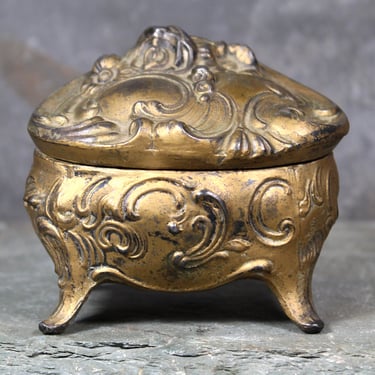 Jennings Brothers Floral Casket Jewelry Box | Gold Gilt Footed Art Nouveau Ornate Small Jewelry Box | Jennings Brothers 1123 Ring Box 