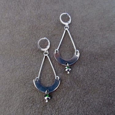 Silver and green crystal minimalist earrings 