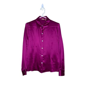 Vintage NWT Y2K Caslon Purple Magenta Shiny Silk Button Down Blouse, Size M 