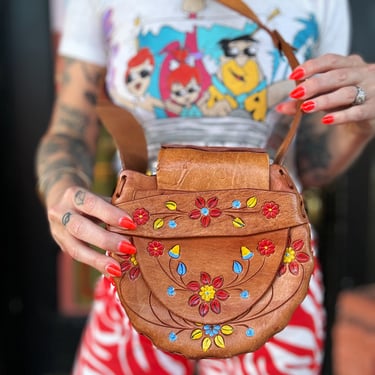 70s tooled leather purse