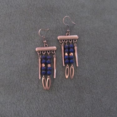 Purple lava rock and copper chandelier earrings 