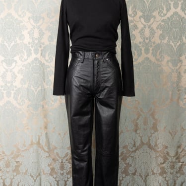 The Perfect Fit Black Leather Pants by Wilsons with High Waist and Straight Legs 