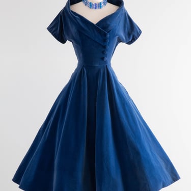 Divine 1950's Blue Velvet Party Dress / Small