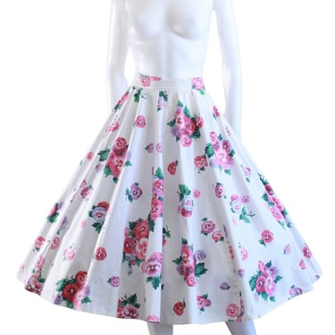 1950s Pansy Print Skirt - 1950s Novelty Print Skirt - 1950s Floral Skirt - 1950s Fit & Flare Skirt - Vintage Pansy Skirt | Size Large 