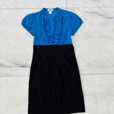 90s Y2K Vintage Trixxi Dress Womens Blue Black Empire Waist Cotton Juniors 9 Office Corpcore 