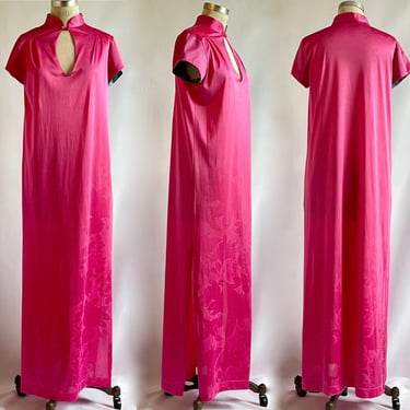 Satin Nightgown Fuchsia Pink with Teal Accent fits S - M 