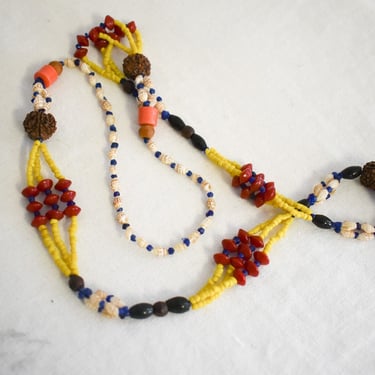 1970s Multi-Color Shell and Wooden Bead Necklace 