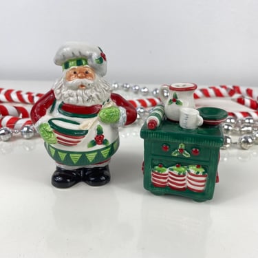 Fitz and Floyd Santa's Kitchen Salt & Pepper Shaker Set, Santa Cooking, Santa Baking, Santa's Bar Cart, Santa's Cookie Station, Santa Mixing 