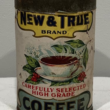 New and True Brand Coffee Tin Paper Label Newell & Truesdell Co Binghamton NY, Vintage collectible tins, coffee can, vintage kitchen decor 