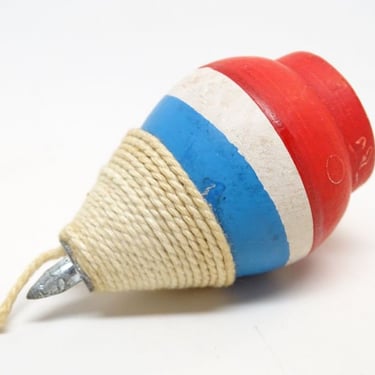 Vintage Patriotic Toy Wooden Spinning Top Painted Retro Red White & Blue 