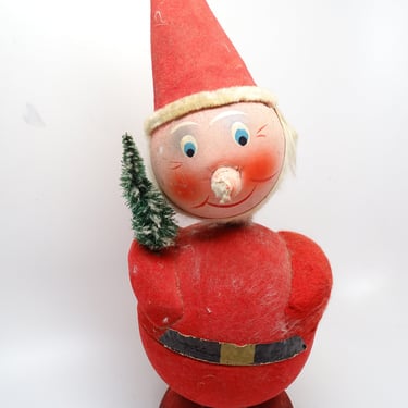 Antique German (AS IS) Large 12 1/2 Inch Bobble Head Santa Candy Container, with Faux Feather Tree 