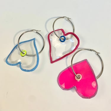 Big heart single handmade vinyl earring 