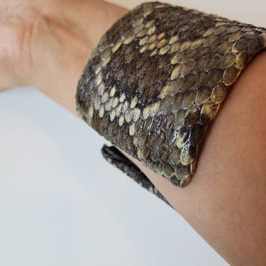 Vintage genuine snake skin wide cuff bracelet 