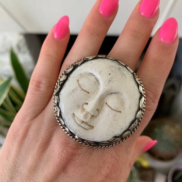 Carved Bone Moon Ring