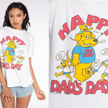Happy Dad's Day Shirt Dog Father's Day Shirt 90s Graphic Father T Shirt Single Stitch Vintage 80s Tshirt Medium 