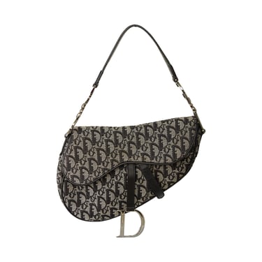 Dior Black Canvas Logo Saddle Bag