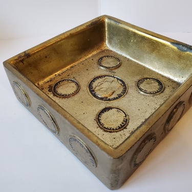 Rare vintage gold coin square tray,1960's 