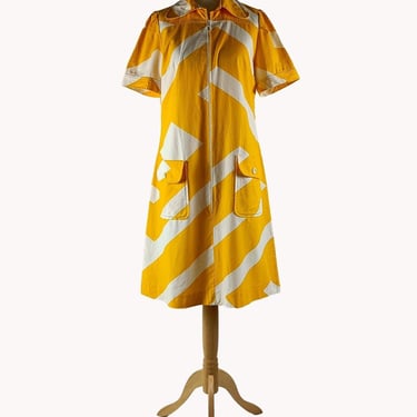 Vanessa by Rissanen 1970s Yellow & White Cotton Mod Dress Finnish Vintage Size S 