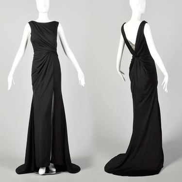Medium Eleni Elias Black Formal Evening Gown Sleeveless Beaded Rhinestone Back Elegant Train 