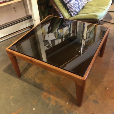 Danish Mid Century Smoke Glass Teak Coffee Table 