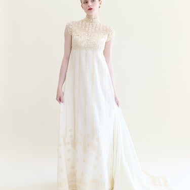 Teeny by Priscilla of Boston 1970's Cotton and Lace Wedding Gown 