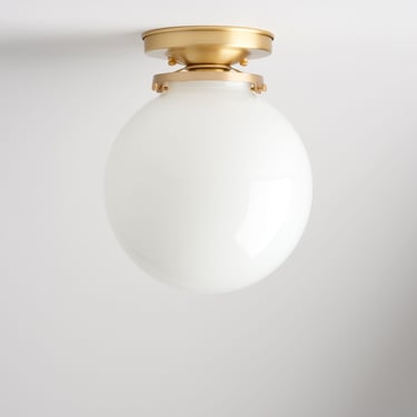 Large Flush Mount -  Farmhouse Ceiling Light - Hand Blown Globe Fixture - Milk Glass 