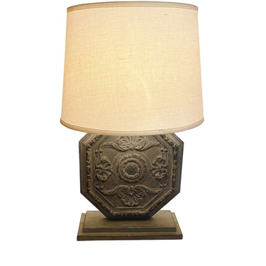 Custom Table Lamp With Carved Shield Form