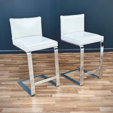 Pair of Cantilever Chrome Bar Stools 