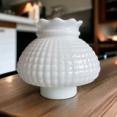 Vintage Milk Glass Quilted Hurricane Lamp Shade 