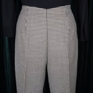 Vintage 90s Black and White Houndstooth Wool Blend Trousers with Tapered Legs 