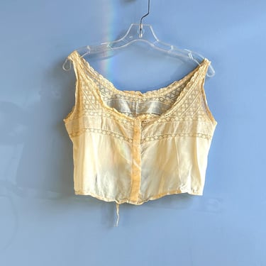 Vintage 1920s Top / 20s Silk and Lace Cropped Camisole / Cream ( small S ) 