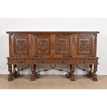 R. J. Horner Style Renaissance Revival Monumental Ornate Carved Oak Sideboard or Bar Cabinet