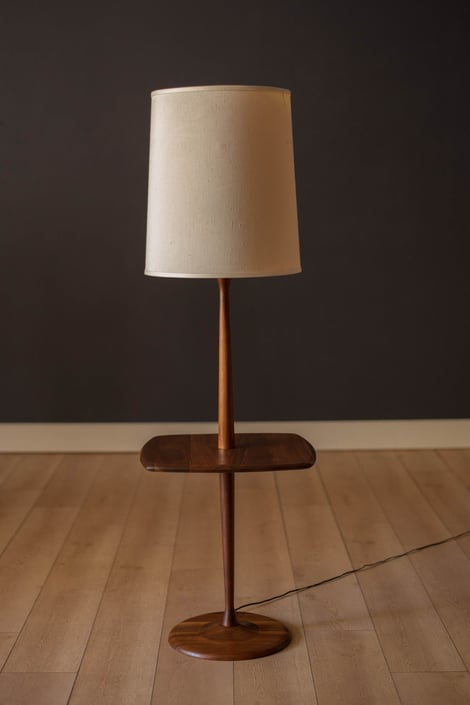 Mid Century Walnut Laurel Floor Lamp with End Table 