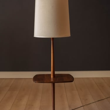 Mid Century Walnut Laurel Floor Lamp with End Table 