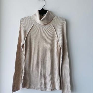 Y2K Abercrombie & Fitch Turtleneck Sweater Keyhole Back Beige Womens Medium Preppy 