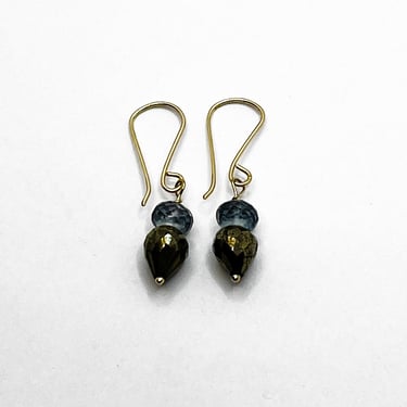 Grey Quartz and Pyrite Bead Earring