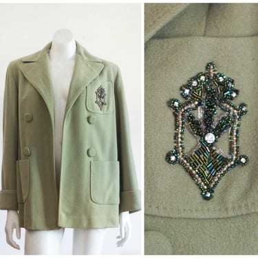 1950s green wool jacket with beaded detail by Fashionbilt 