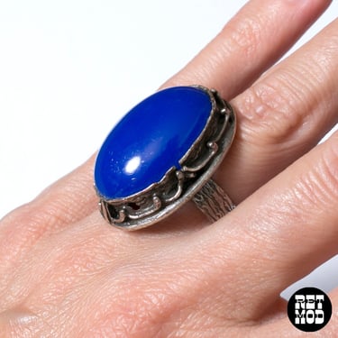 Huge Vintage Blue Cabochon Statement Ring 