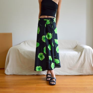 lime floral slinky wrap skirt / sarong 
