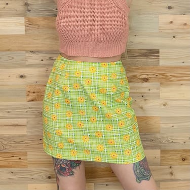 Vintage Floral Plaid Mini Skirt / Size 26 