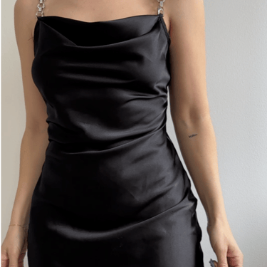 Black Dress With Rhinestone Metal Strap Detail