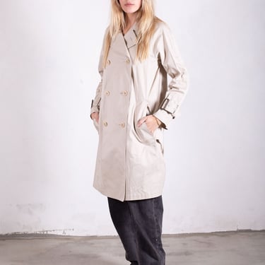 Yohji Yamamoto REGULATION Vintage Trench in Sandstone with Trapeze Waterfall Back + Removable Knit Ribbed Belt sz XS S Nude 