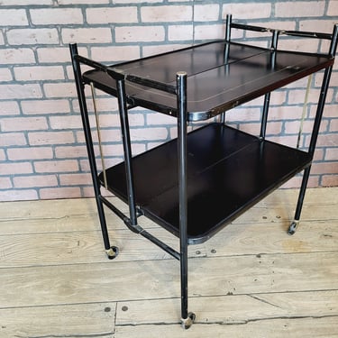 Black Relyon Versa Table Mid Century Table Bar Cart Knock Down KD Cart Folding 