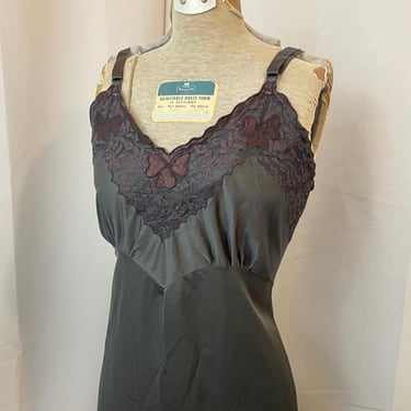 Slip Dress 1940s Vintage Black Lace and Satin Clover Pinup Lingerie 32 S 