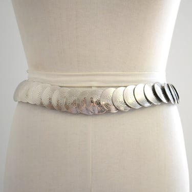 1980s Silver Metallic Disc Stretchy Belt 