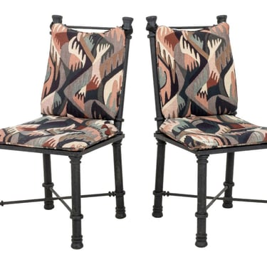 Giacometti Style Patinated Black Metal Chairs, Pr