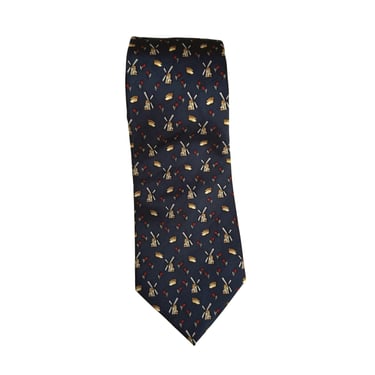 Kist Design Holland Mens Blue Silk Tie Windmill Tulip Wooden Clogs Motif Necktie