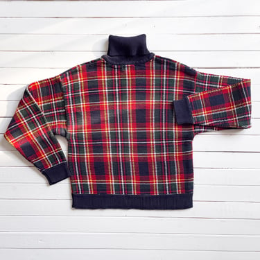 Christmas sweater 80s 90s vintage Charter Club red plaid cotton turtleneck sweater 