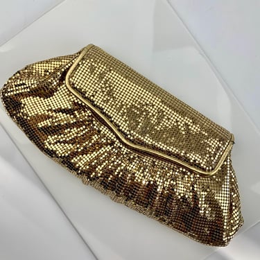 Vintage Gold Metal Mesh Evening Clutch - by Whiting and Davis - Shoulder Strap option -  Gold Lame' Frame with Magnetic Clasp 